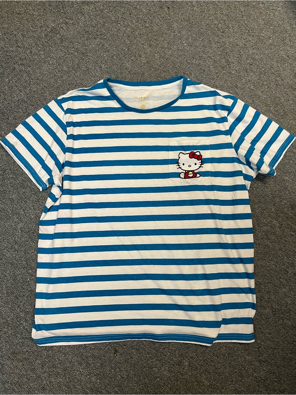 Hello Kitty Blue & White Striped Pocket Tee - Hello Kitty Chest Patch